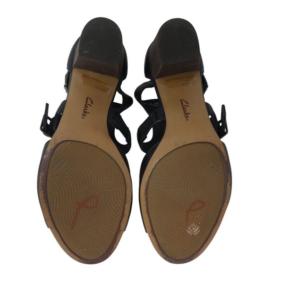 Clarks Deloria Kay Black Leather Open Toe Ankle Strap Heeled Sandals - Picture 10 of 13